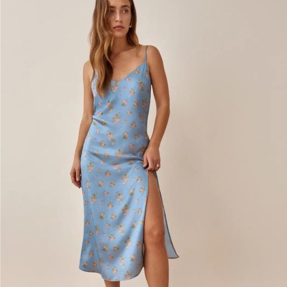 Reformation Dresses & Skirts - Reformation Blue Floral Slip Midi Dress Silk